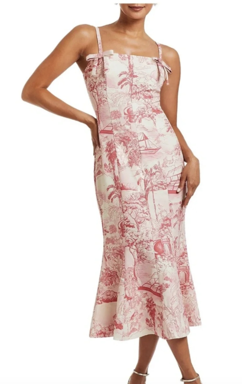 Mestiza New York Dress Calista Womens 14 Pink Tropical Toile Print Midi